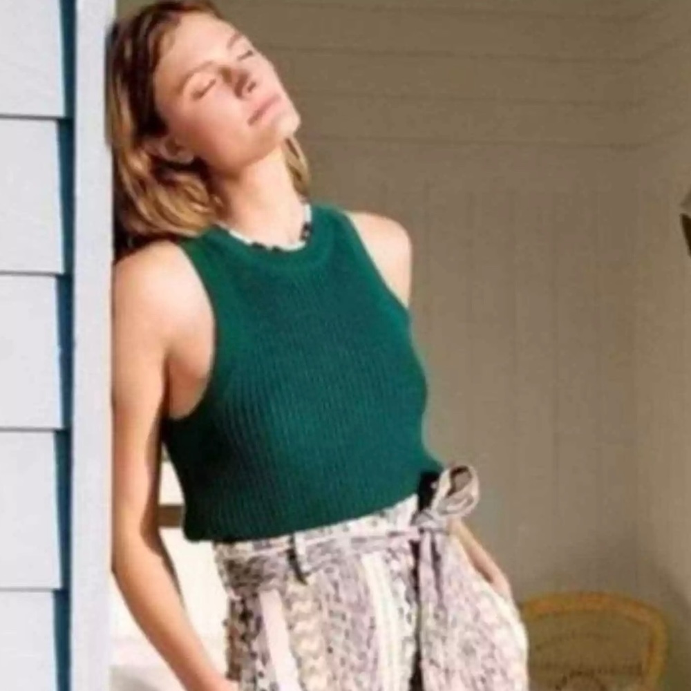 Anthropologie Quinn Textured Knit Cotton Sleeveless Turquo Green Sweater Size S